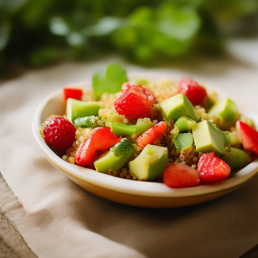 Ensalada de quinoa, fresas y aguacate con aderezo de vinagreta balsámica