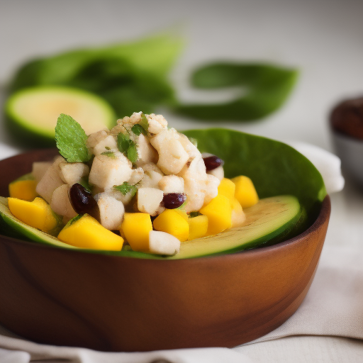 Ensalada de aguacate y mango con aderezo de lima