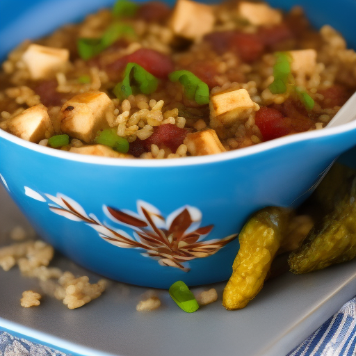 Arroz integral salteado con verduras y tofu