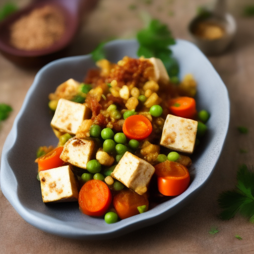 Arroz frito con tofu y vegetales