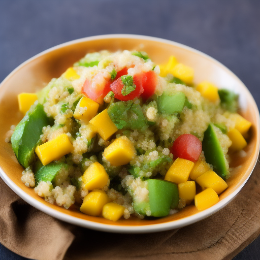 Ensalada de quinoa, aguacate y mango con aderezo de lima