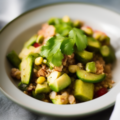 Ensalada de salmón y aguacate con aderezo de cilantro