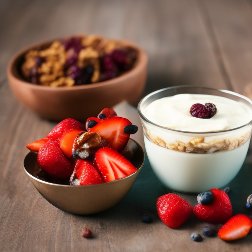 Desayuno de yogurt y granola con frutas frescas