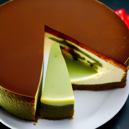 Cheesecake de té matcha con crujiente de almendras